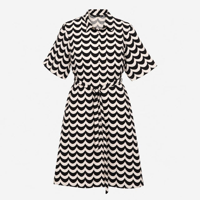 Shirt Dress Short Sleeve Wave Print Black White