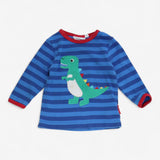 T-Shirt Long Sleeve Blue Stripe with Applique Dino