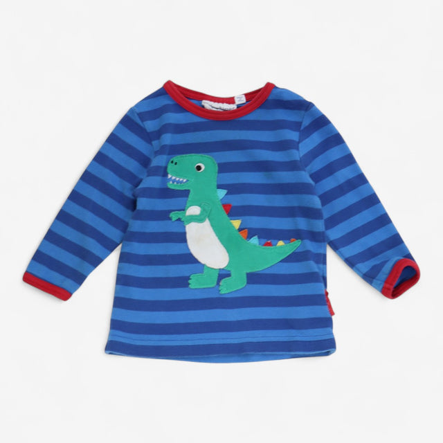 T-Shirt Long Sleeve Blue Stripe with Applique Dino