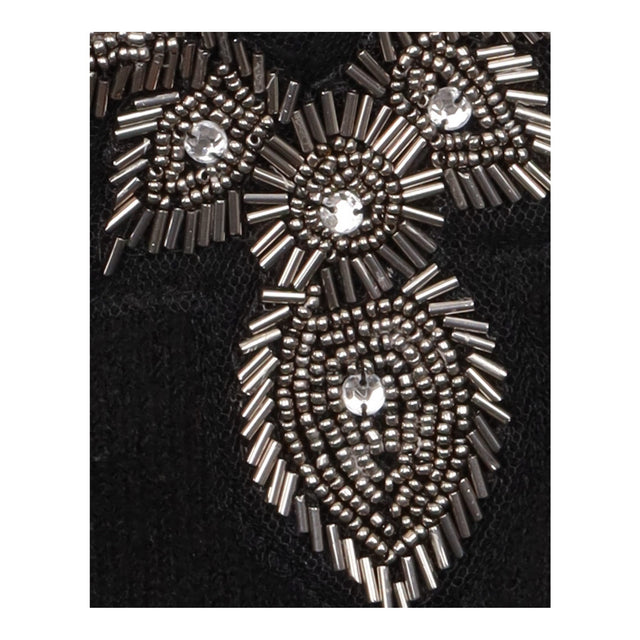 Knit Jumper Dress Beaded Embellished V-Neck Black