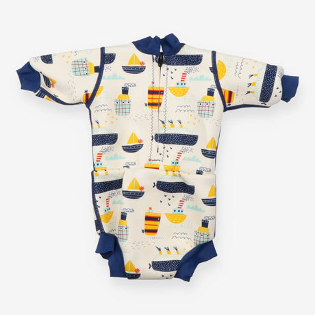 Wetsuit cream boats blue edging