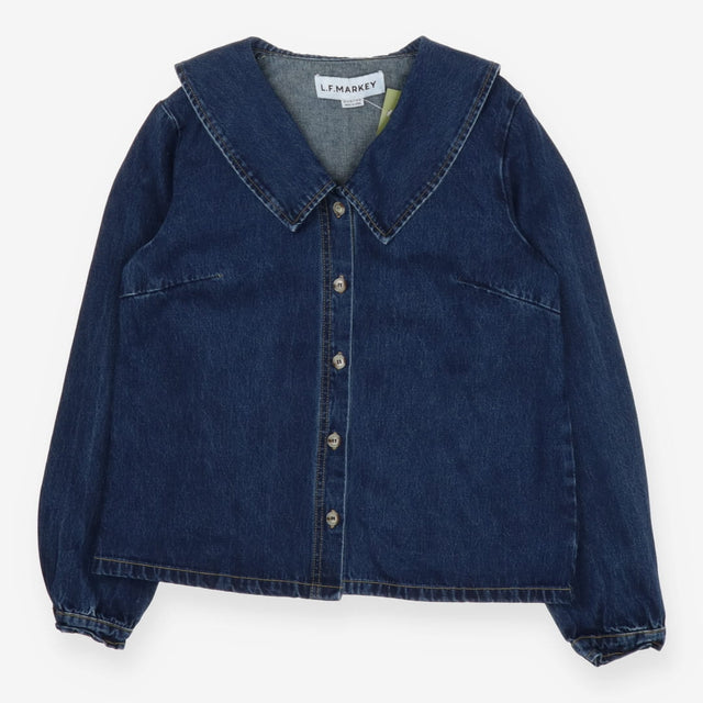 Denim shirt with oversize collar