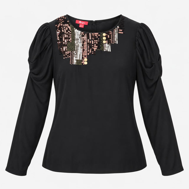 Black 100% Silk Asymmetrical Sequin Beaded Scoop N