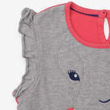 Tee frill sleeves pink grey elephant