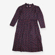 Midi Dress Navy Pink Floral Cotton Puff Sleeve
