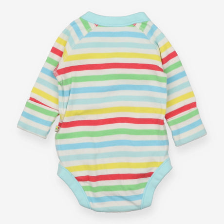 Bodysuit LS wrap stripes pale blue edging