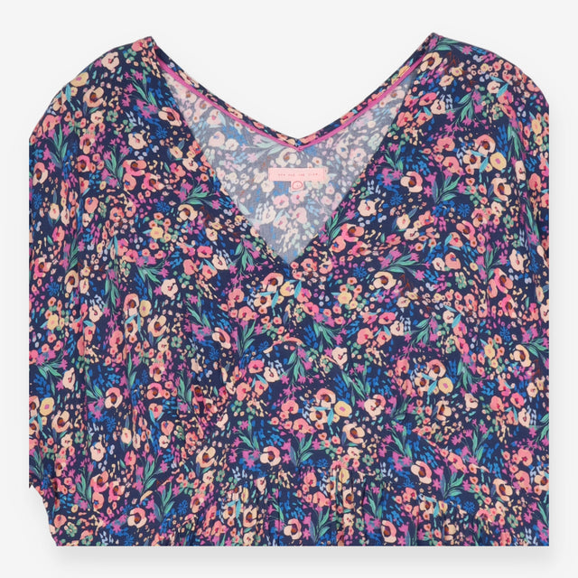 Maxi Dress Navy Multicolour Floral V Neck Tiered