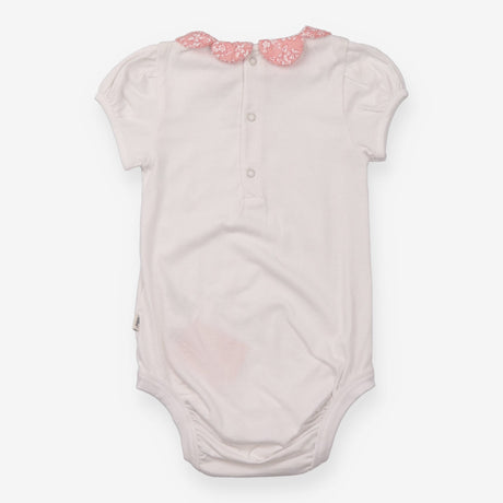 Bodysuit White Pink Floral Collar