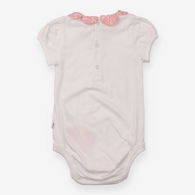 Bodysuit White Pink Floral Collar