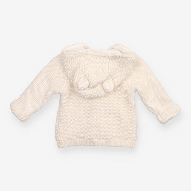 White Knit Hooded Cardigan with Ears