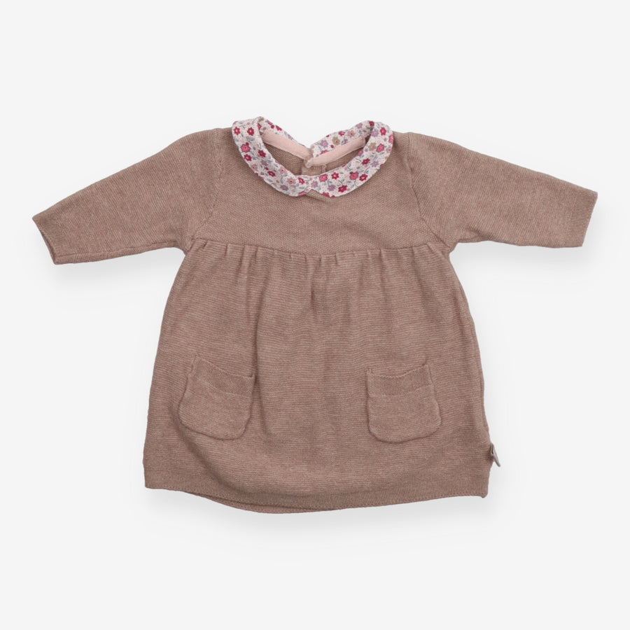Brown Dress with Floral Collar