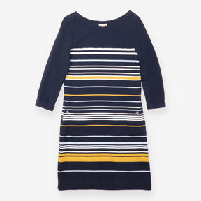Knitted Dress Navy Multi Stripe Cotton