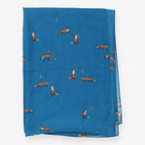 Scarf Fox Print Teal Blue Lightweight Long
