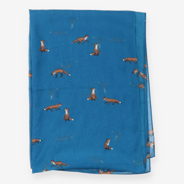 Scarf Fox Print Teal Blue Lightweight Long