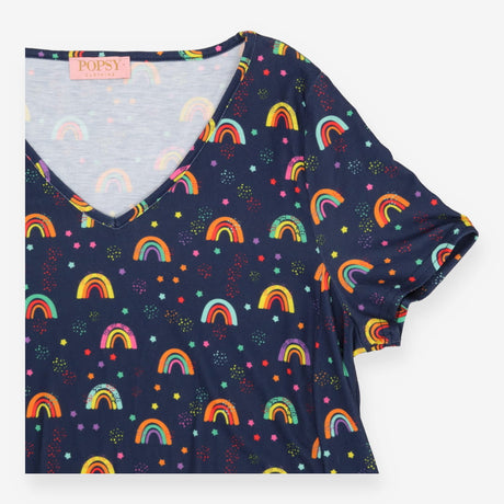 Popsy Navy Rainbow Print Swing Dress