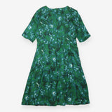 Midi Dress Green Blue Abstract Floral Pleated Skir