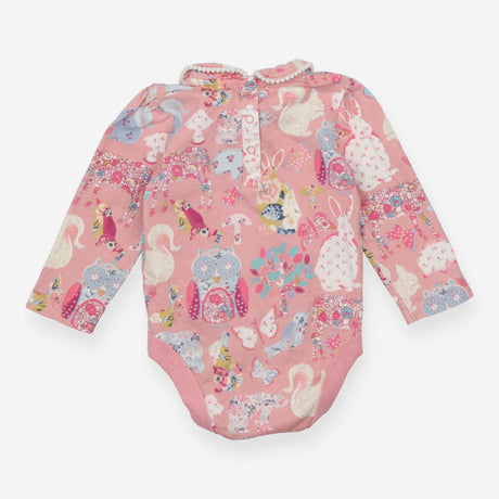 Bodysuit LS pink patchwork animals