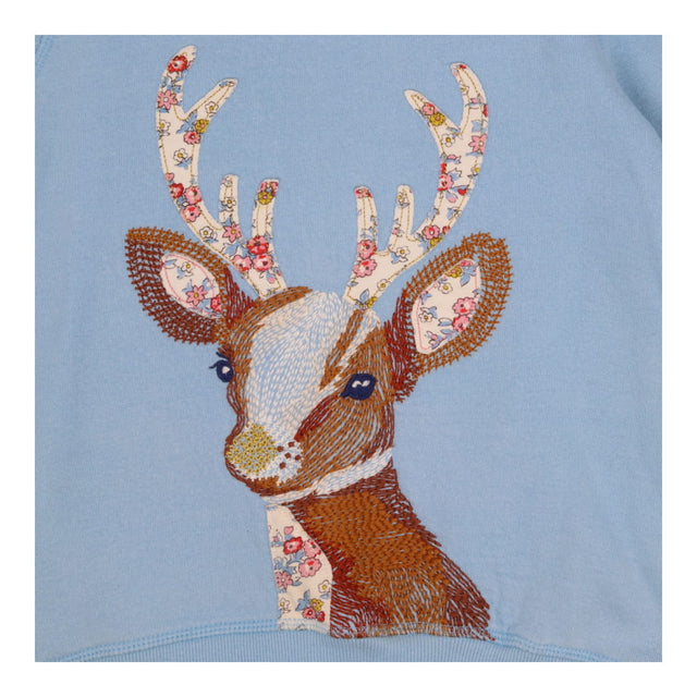 Sweater Blue Floral Deer Applique