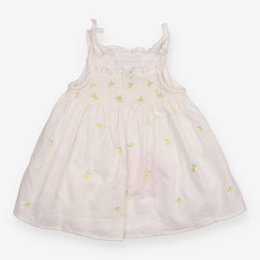 Dress Tie Strap White and Embroidered Lemons