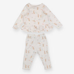 Pyjamas white rabbits flowers peplum 