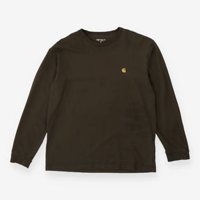 Khaki Green Long Sleeve Logo T‑Shirt