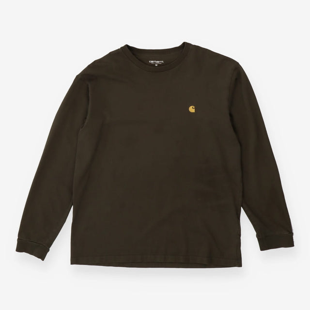 Khaki Green Long Sleeve Logo T‑Shirt