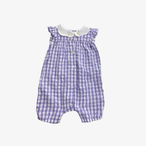Purple Gingham White Collared Romper