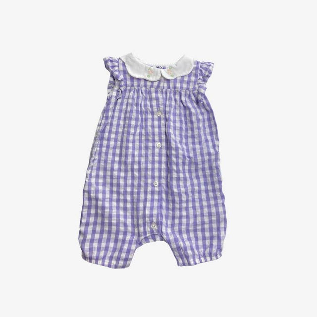 Purple Gingham White Collared Romper