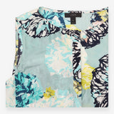 Shell Top Aquatic Floral Silk Sleeveless Button Pl