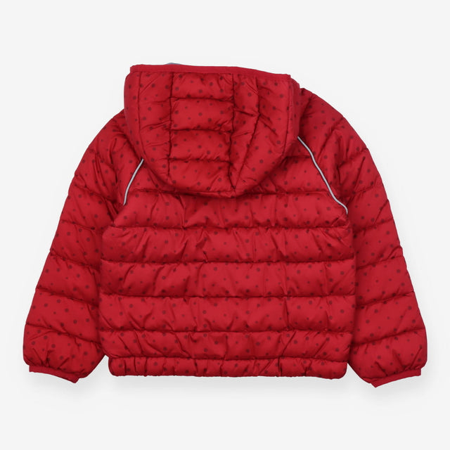 Padded Red Coat with Grey Dots