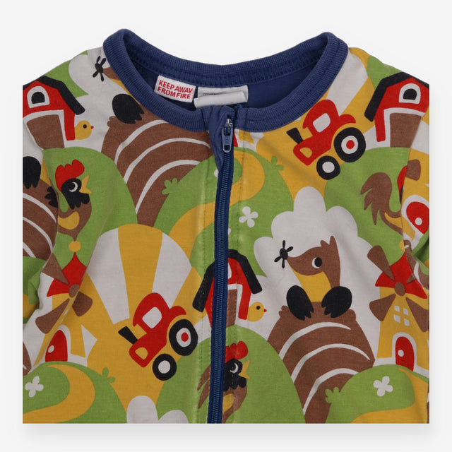 Sleepsuit long sleeved zip in farm