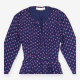 Dress Navy Blue Floral Print Long Sleeve Midi V-Ne