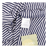 Dress Navy Blue White Stripe Long Sleeve Midi V-Ne