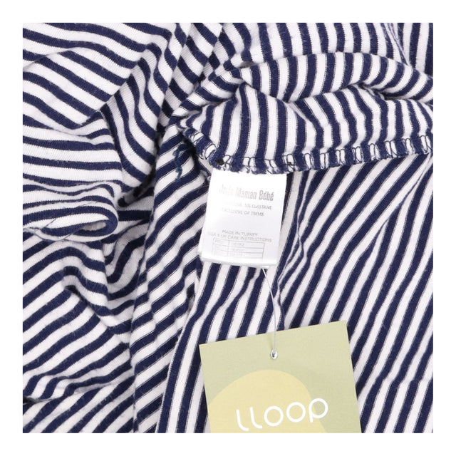 Dress Navy Blue White Stripe Long Sleeve Midi V-Ne