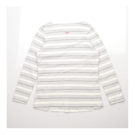 Grey White Stripe Long Sleeve Breton Boat Neck Top