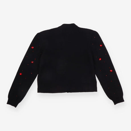 Cardigan Black Red Jewel Embellished V Neck Knit