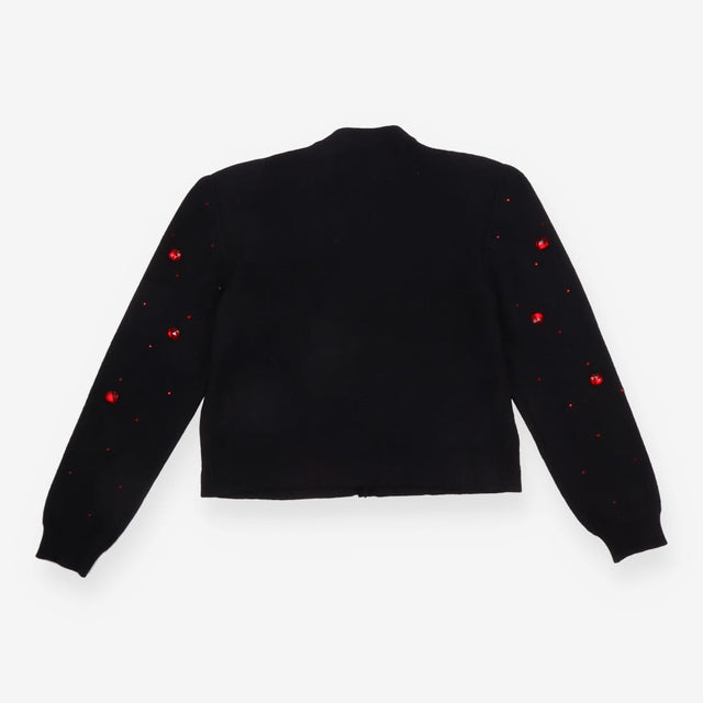 Cardigan Black Red Jewel Embellished V Neck Knit
