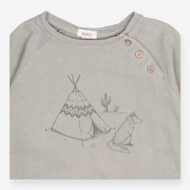 Tee LS green textured wigwam wolf