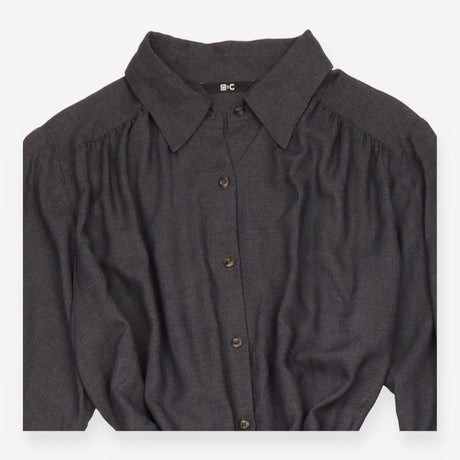 Shirt Dress Dark Grey Long Sleeve Belted Midi