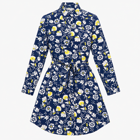 Shirt Dress Navy Floral Print Long Sleeve Belted