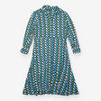 Shirt Dress Blue Green Geometric Print Midi