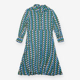 Shirt Dress Blue Green Geometric Print Midi