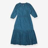 Midi Dress Star Print Long Sleeve Teal Lyla