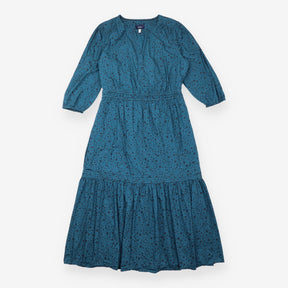 Midi Dress Star Print Long Sleeve Teal Lyla