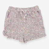 Shorts Purple and Blue Flowers Frill Trim