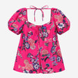 Blouse Pink Floral Print Tie Front Short Sleeve