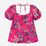 Blouse Pink Floral Print Tie Front Short Sleeve