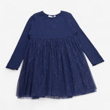 Dress Navy Ribbed with Tulle Skirt