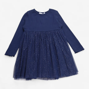 Dress Navy Ribbed with Tulle Skirt