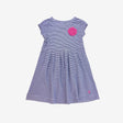 Blue Stripe Dress with Pink Rosette